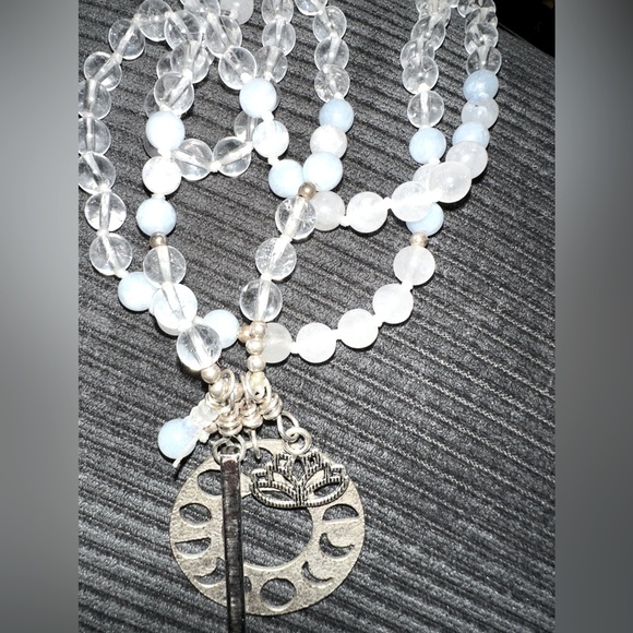 Quartz Crystal and moon stone Hand Knotted Mala Necklace - Picture 2 of 12